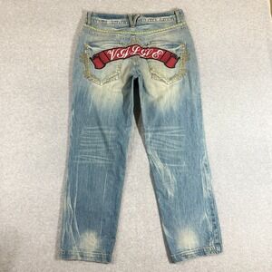 Vintage CRAZY WASH Paco Jeans 32x30 VILLE Embroidered Y2K Thrashed Scroll READ